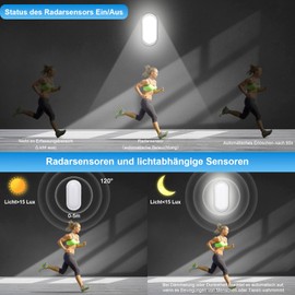 IEGLED IEGLED 3 Stcke Wandlampe mit Bewegungsmelder, IP65 LED Kellerleuchte mit D?mmerungssensor, 12W Feuchtraumleuchte, 1080LM LED Deckenleuchte, 4000K LED Lampe Oval fr Keller, Flur, Garage, Balkon