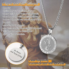 Stainless Steel Saint Christopher Shield Necklace Patron Round Medal Pendant Chain Religious Jewelry Women Men