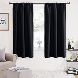 NANWEI Cortinas Blackout para Recamara con Aislamiento Térmico, Cortinas para Sala 100% Poliéster Tela, Reducción de Ruido, Suave Cortinas con Bolsillo para Barra, 2 Paneles, 106.6 x 160 cm, Negro