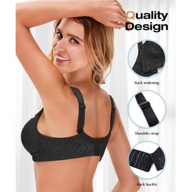 WingsLove Full Coverage Bras for Women Wirefree Non Padded Minimizer Bra Full Support Plus Size Bra Brassiere Femme, Black, 38DDD