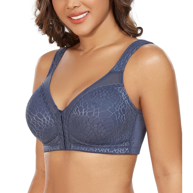 DotVol Women's Full Figure Front Closure Wirefree Jacquard Back Support