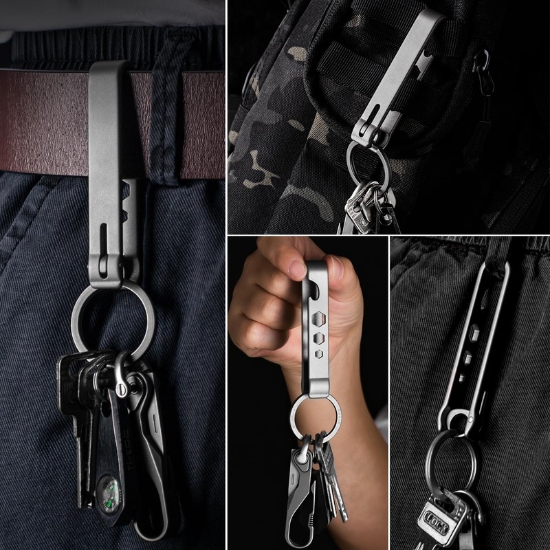 FEGVE Keychain, Titanium Belt Clip, Carabiner, Stylish, Titanium Keyring Included,