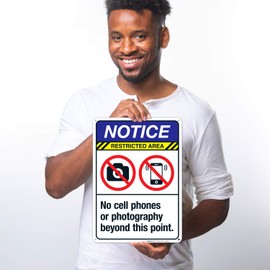 Sigo Signs - No Cell Phones Or Photography Beyond This Point Sign, ANSI Notice Sign, 10x14 Inches, Rust Free .040 Aluminum, Fade Resistant, Indoor/Outdoor Use, Made in USA