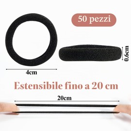 Elastici per capelli da ragazza, 6 mm, confezione da 50 elastici per capelli spessi 4 cm, per donne e ragazze, elastici per coda di cavallo, colore: nero