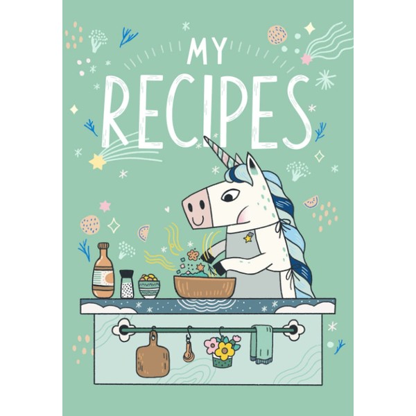 MY RECIPES: Unicorn recipe notebook, 7"x10", 120 pages (Mint Cover)