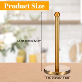 Wanmu Gold Paper Towel Holder Countertop, Standing Paper Towel Roll Holder Stand with Weighted Base for Bathroom Kitchen Toilet