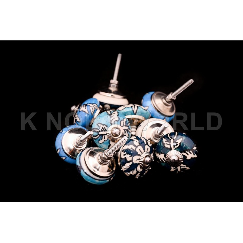 10 Mixed Multi Coloured Ornate Blue Green Ceramic Drawer Knobs