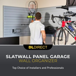 DLDIRECT Slatwall Panel Garage Wall Organizer: Heavy Duty Mounted PVC Rack, Interlocking Slat Paneling for Storage, Board, Shelves System -Black (4’H x 4’W)