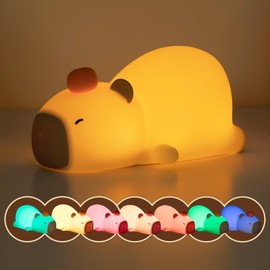 LEDHOLYT Night Light for Kids, Cute Silicone Lying Flat Capybara Nursery Light for Baby Room and Toddler, Rechargeable LED Animal Decor Nightlight, Portable Kawaii Lamp Birthday Gift