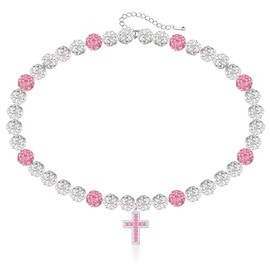 TYQSY 16-18 Inch Baseball Necklaces, Rhinestone Baseball Bead Necklace, Baseball Cross Necklace for Men, Adjustable Baseball Drip Bling Necklace, Athletic-Inspired Jewelry for Baseball Team Lovers