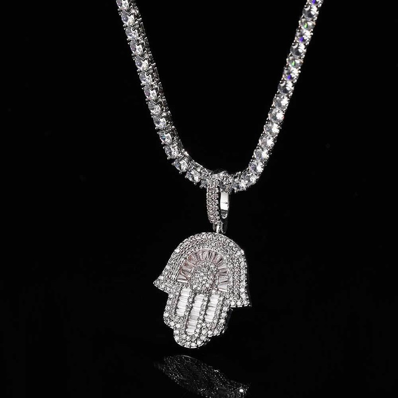 Wisbal Men's Hip Hop Hamsa Necklace 18k White Gold Hamsa
