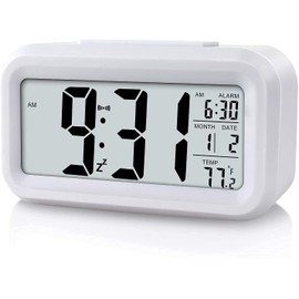 Reloj Despertador Digital, Reloj Despertador con Pantalla LED, Despertadores Electrónicos con Función Snooze,Temperatura, 12/24 H, ℉/℃, Reloj Despertador Junto a La Cama para El Dormitorio De La Oficina En Casa - Blanco