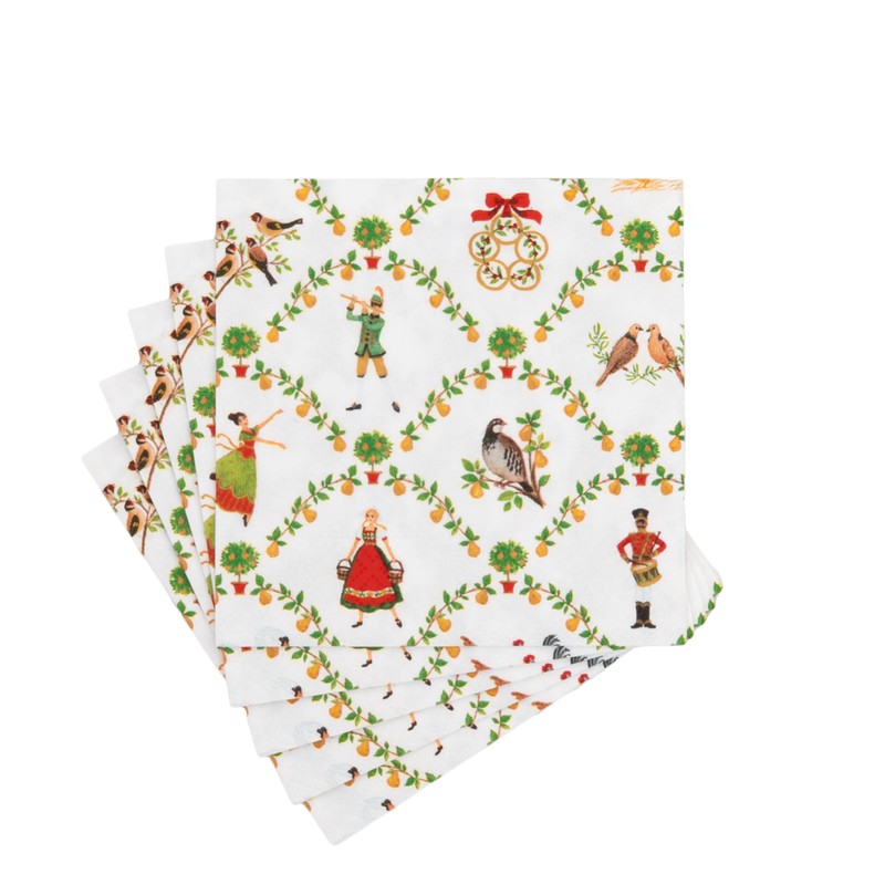 Caspari On The Twelfth Day Cocktail Napkins - includes 20