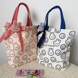 Mini Canvas Eco-Friendly Rabbit Handle Bag - Ins Style Lunch/Commuter Tote One Size/Blue Rabbit 27*25*10cm 10ea