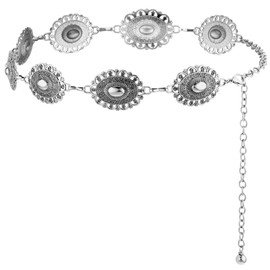 Andibro Western Chain Belt for Women, Country Concert Outfits Belts Cowgirl Waist Links Belt Adjustable Metal Concho Belt(Silver)