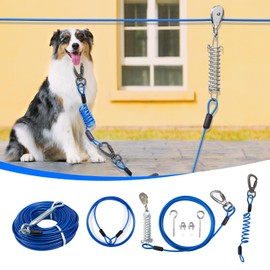 Runner for Yard, Double Shock Absorption Trolley System for Large Dogs, Heavy Duty 100FT Tie Out Run Cable With 10FT Leads, for Dogs Up to 250LBS, Aerial Zipline for Outside, Camping