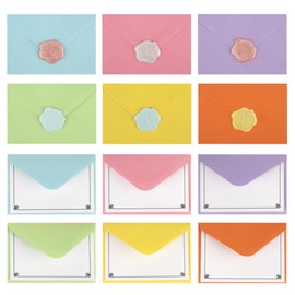 TEMLUM Message Cards, Appreciation Cards, Mini Size, Greeting Cards, 6 Envelopes, Sealing Wax Seals, 4 Colors, Macaron Color, Wedding, Invitations, Birthdays, Total of 72 Pieces, Set of 24