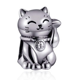 CZVIVIRY Original 100% 925 Sterling Silver Charm Bead Love Animal Charm Family Birthday fit Europeran Bracelets DIY Charms (Lucky cat)