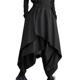 ellazhu Women's Drop Crotch Harem Skirt Pants Baggy Elastic Waist Irregular Trousers GZ29 Black