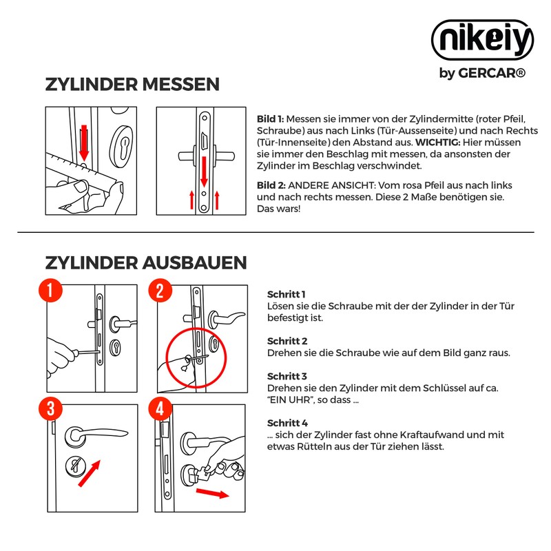 GERCAR Lock Cylinder 45/45 Profile Cylinder Set of 4 Keyed