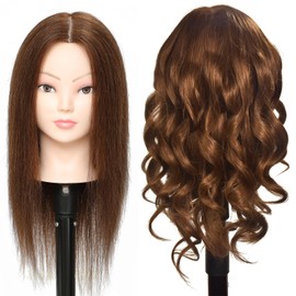 Mannequin Head 16"-18" Female 100% Human Hair Hairdresser Cosmetology Mannequin Manikin Training Head Hair Doll Head with Table Clamp Holder