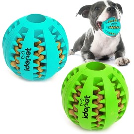 Idepet Dog Toy Ball for Small Dogs Nontoxic Bite Resistant Treat Ball for Pet Puppy Cat Food Feeder Chew Tooth Cleaning Ball Exercise Game IQ Training Ball (2 Pack-Blue&Green, 1.95 inch)
