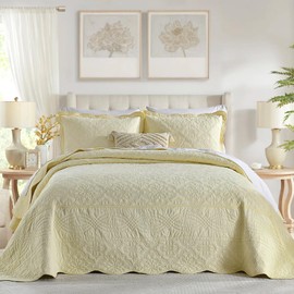 SahSahCasa 100% Cotton 120"x102" Bedspread, Oversized Queen Bedspread Coverlet Quilt Set, Queen Quilted Bedspread Extra Large Quilt, Embroidery Bedding XL Bed Spread Lightweight Comforter, Cream