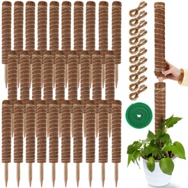 30 Pcs Moss Pole for Plants Monstera 16.5 Inch Coir Poles Bendable Monstera Plant Support with 10 Pcs 6.56 Feet Jute Rope and 6.56 Feet Green Plant Tape for Indoor Outdoor Climbing Plants Growth