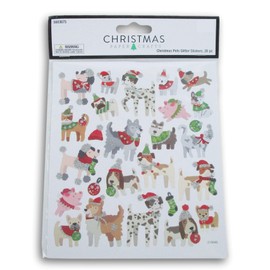 Christmas Dogs and Puppies Stickers - Glitter Adhesive Decals for Crafts & Scrapbooks - 52 Pieces
