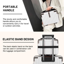 Holxeli 15 Inch Portable Hard Shell Makeup Case, Mini Cosmetic Travel Luggage Case with Shoulder Strap, Small Travel Suitcase Train Case with Toiletry Bag, ABS Material, Black