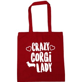 Hippowarehouse Crazy corgi lady dog Tote Shopping Gym Beach Bag 42cm x38cm, 10 litres