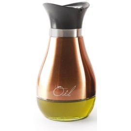 Circleware Cafe Copper and Glass Olive Oil and Vinegar Dispenser Bottles Set of 2, Kitchen Preserving Glassware for Salad Dressing, Cooking, Home Decor, 13.6 oz, Contempo