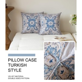Vorysum Boho Throw Pillow Covers Set of 2 White Blue Antique & Vintage Design Double-Sided Pattern Soft Cushion Covers for Garden Couch Sofa Bed Decorative 18x18 Inch Pillowcases off White