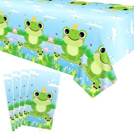 Obussgar 4 Piece Frog Party Tablecloth Supplies, Frog Party Rectangle Tablecloth, Frog Birthday Party Decorations - 51 x 86 Inch