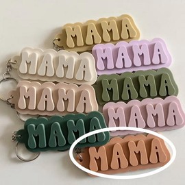 Neutral 'Mama' Acrylic Keychain with Keyring - Color: Terracotta