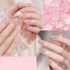 Jelly Nail Polish Set - 6Pcs Transparent Nude Pink Nail Varnish - Quick Dry Sheer Milky White Nude Pink Nail Gel - Crystal Nail Varnish No Bake Nail Paint for DIY Nail Art at Home