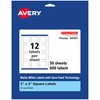 Avery Matte White Square Labels with Sure Feed, 2" x