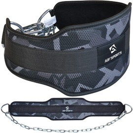 AQF Dipping Belt Body Building Weight Lifting Dip Chain Exercise Gym Training Neoprene (Grey Camo)