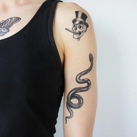 Snake - Blackwork Temporary Tattoo Snake Traditional Black