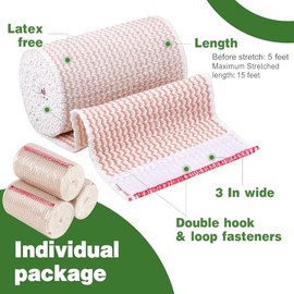 AZEN Premium Paquete de 24 Vendajes Elásticos de 3 Pulgadas, Vendaje de Compresión para Piernas, Vendajes de Linfedema para Piernas, Tobillo, Rodilla,