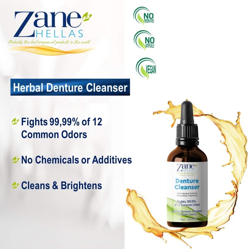 Zane Hellas Denture Cleaner. Oregano Oil Power. Ideal for Dentures,