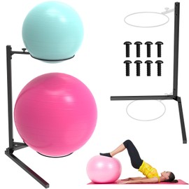 Free-Standing Exercise Ball Rack Accessories,(Only includes the floor stand; additional purchase required for 2 ball holders.） Must Be Used With The Komohom Wall-Mounted Stability Ball Holder, Balance Ball Storage Racks Suitable For Komohom Wall-Mount Ball Holder