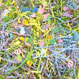 Crinkle Cut Paper Shred Filler for Gift Wrapping, Shredded Paper for Festival Gift Baskets,Easter Basket Fillers for Holiday Party Decor Filling Supplies (Easter Theme, 100g(0.22LB))