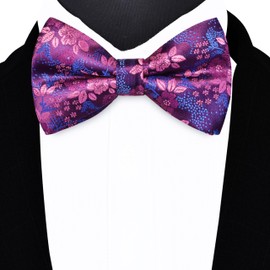 GUSLESON Mens Red Purple Bow Tie for Wedding Pre-Tied Silk Floral Bowties for Business Party (0491-31)