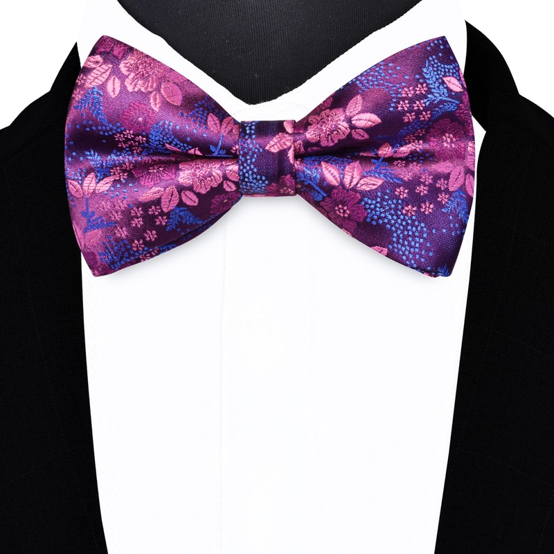 GUSLESON Mens Red Purple Bow Tie for Wedding Pre-Tied Silk
