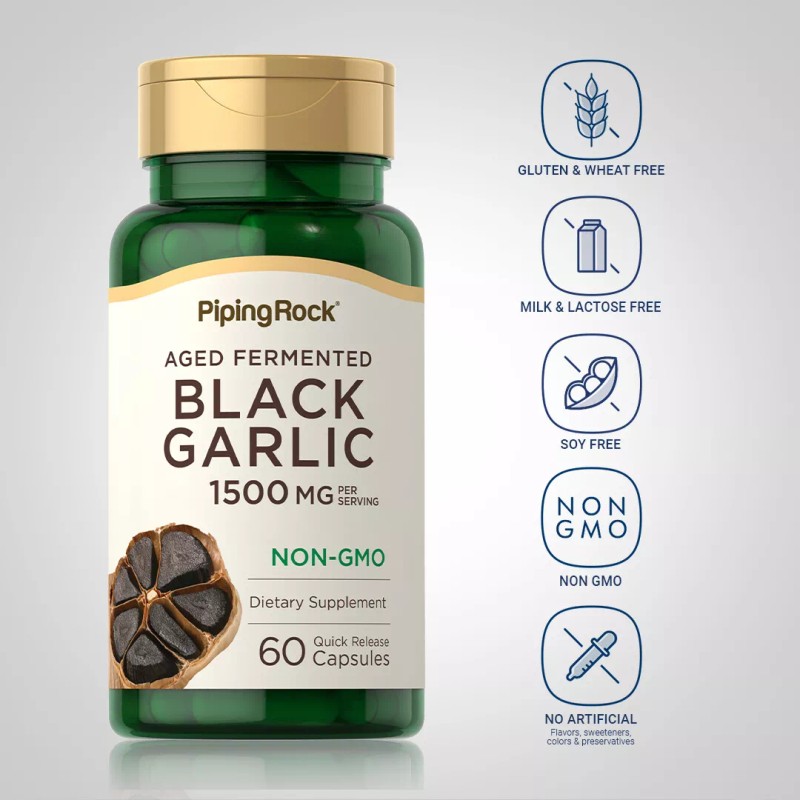 Piping Rock Black Garlic Supplement 1500mg | 60 Capsules |