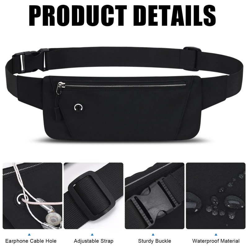 Mayoii Running Belt with Waterproof Adjustable Study Strap, Slim Lightweight