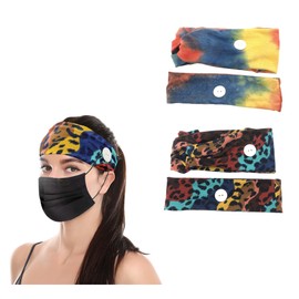 Armorfish Headband With Buttons For Face Masks Includes 2 Elastic Twisted Hair band and 2 Wide Holder Elastic Headbands for Nurses Doctors and Women to Protect Your Ears (Type A)