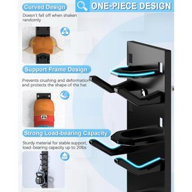 2 Pack Hat Organizer for Baseball Caps, Strong Adhesive Hat Rack for Wall, Multilayer Hat Storage Display Holder, Wall Mounted Hat Hooks Hold up to 18 Hats for Closet Door and Bedroom - Color: Black