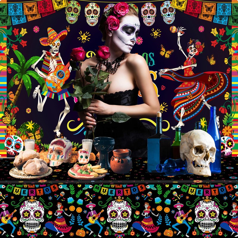 DPKOW Sugar Skull Tablecloth Day of The Dead Decorations Dia